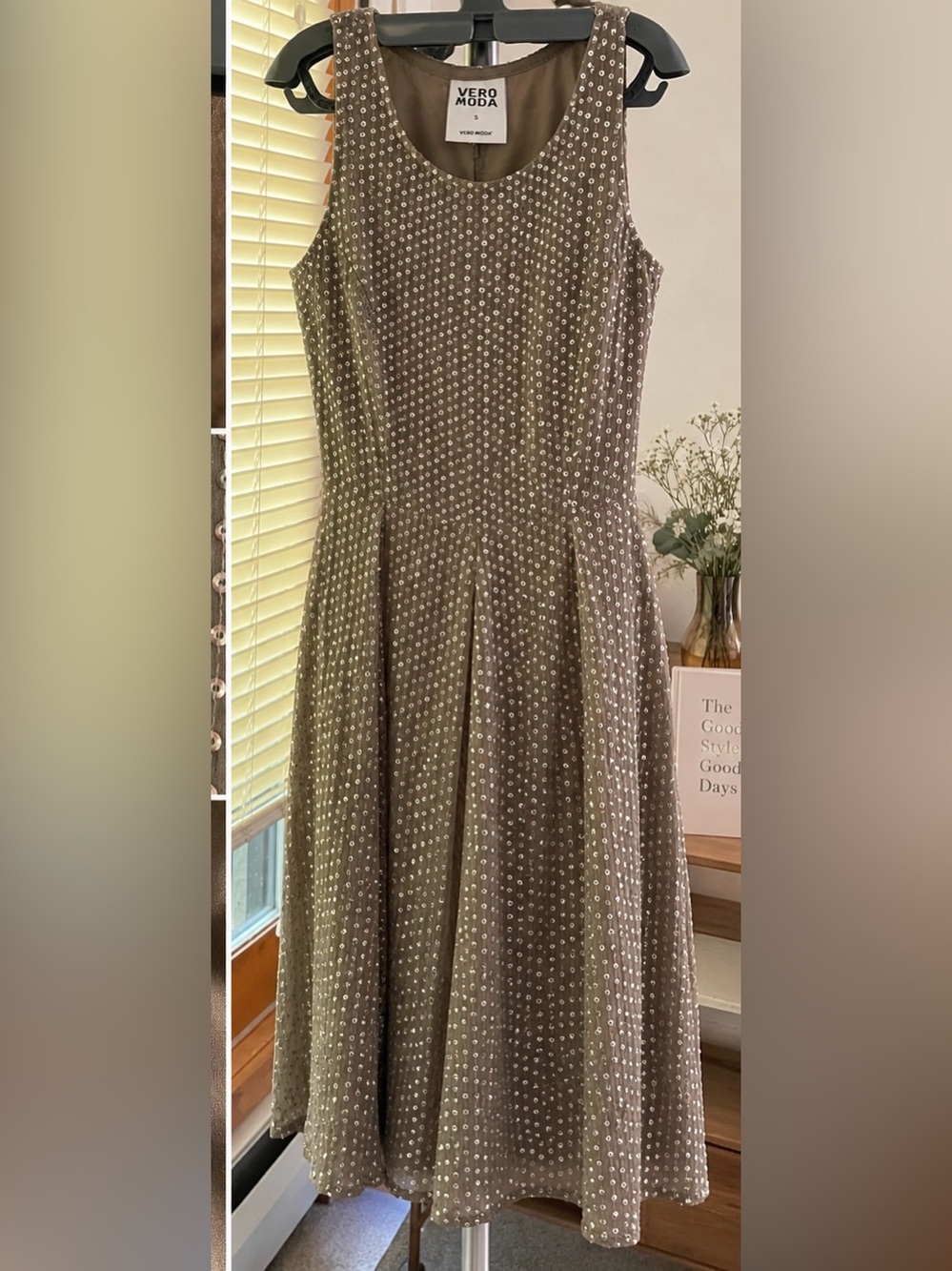 Vero Moda Taupe Sequin Midi Dress – Sleeveless Dress